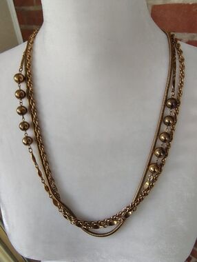 Gold-Tone Multi-Strand Beaded Vintage Necklace - Women Jewelry